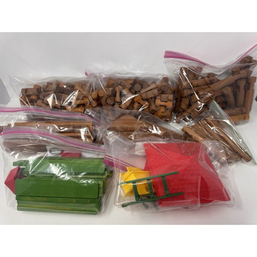 Vintage Lincoln Logs Wooden Building Pieces Lot ~290 Pieces Sorted Clean (C)